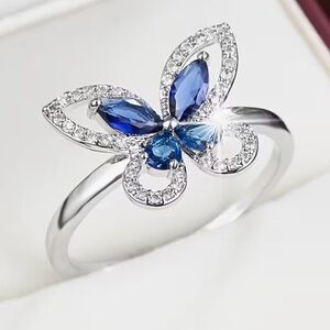 Elegant Butterfly Ring with Blue and Silver Accents